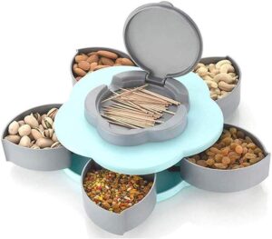 5 Compartments Flower Candy Box Serving Rotating Tray Dry Fruit 1 Piece Spice Set (Plastic, Green) - Image 4