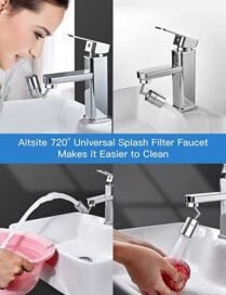 Splash Filter Faucet, 720? Rotatable Faucet Sprayer Head with Durable Copper, Anti-Splash, Oxygen-Enriched Foam, 4-Layer Net Filter, Leakproof Design with Double O-Ring - Image 6
