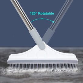 Bathroom Tiles Cleaner Brush with Long Handle, 120° Rotating Floor Cleaning Brush with Wiper - Image 4