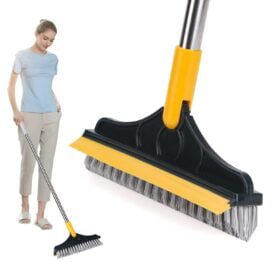 Bathroom Tiles Cleaner Brush with Long Handle, 120° Rotating Floor Cleaning Brush with Wiper