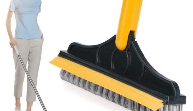 Bathroom Tiles Cleaner Brush with Long Handle, 120° Rotating Floor Cleaning Brush with Wiper