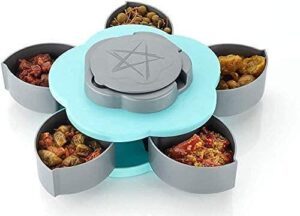 5 Compartments Flower Candy Box Serving Rotating Tray Dry Fruit 1 Piece Spice Set (Plastic, Green) - Image 3