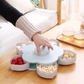5 Compartments Flower Candy Box Serving Rotating Tray Dry Fruit 1 Piece Spice Set (Plastic, Green) - Image 2