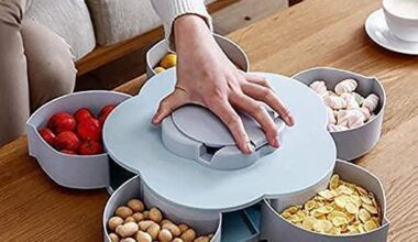 5 Compartments Flower Candy Box Serving Rotating Tray Dry Fruit 1 Piece Spice Set (Plastic, Green)