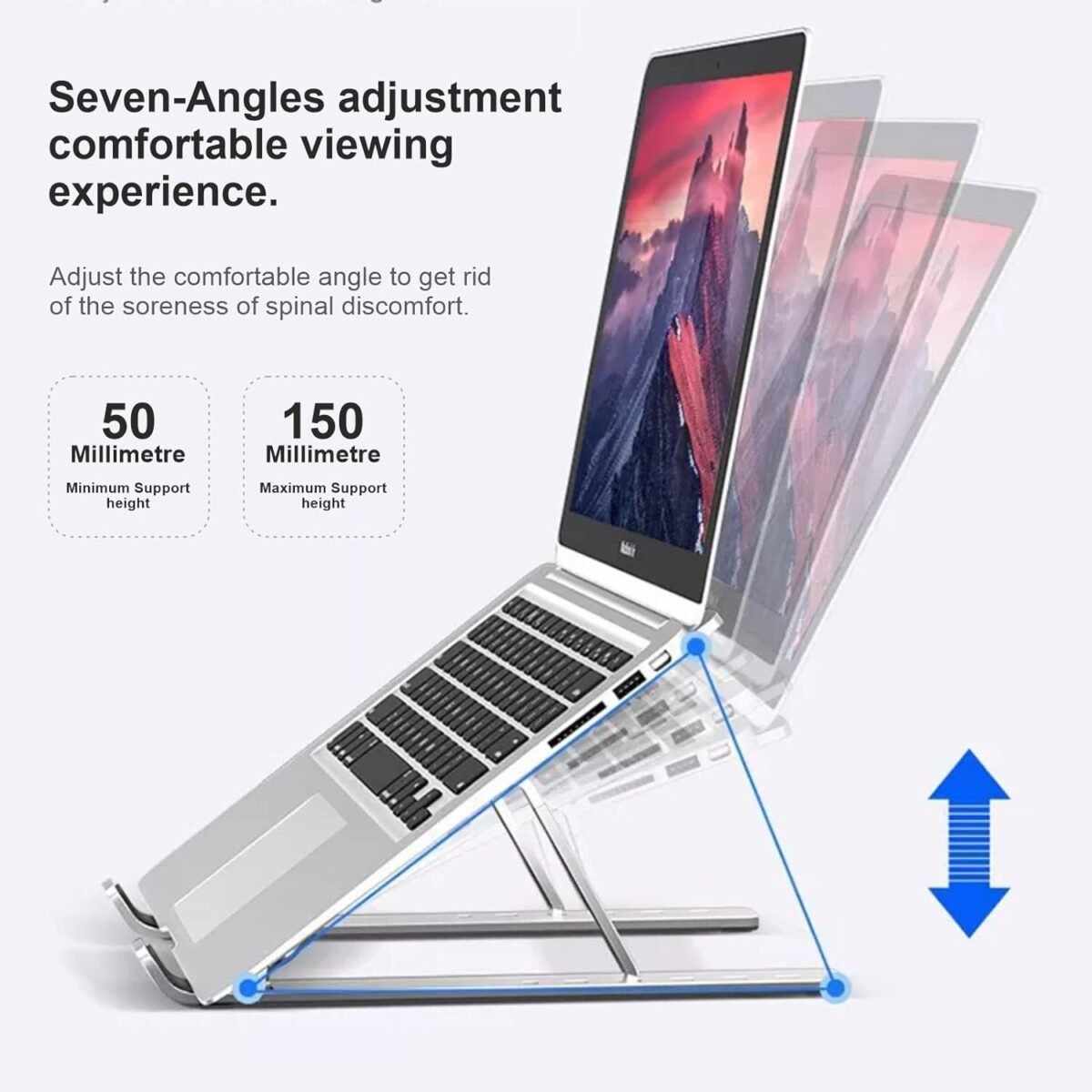 Aluminium 7 Height Adjustable, Ventilated, Foldable, Portable Laptop Stand for Desk & Table Mount Upto 15.6 inch Laptop with Carry Pouch (Silver)  Amazon.in Computers & Accessories - Image 2