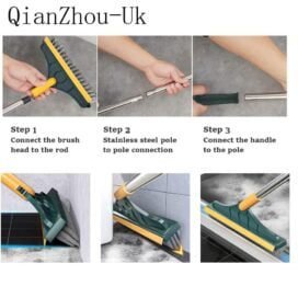 Floor Brush- 2 In 1 Long Handle Wiper Stiff Bristle Floor Brush - Image 2