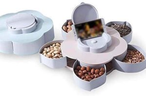 5 Compartments Flower Candy Box Serving Rotating Tray Dry Fruit 1 Piece Spice Set (Plastic, Green) - Image 5