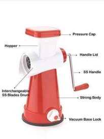 4 in 1 Drum Grater Shredder Slicer for Vegetable, Fruit, Chocolate, Dry Fruits, Salad Maker - Image 2
