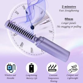 Meneflix Portable Mini Hair Straightener Cordless Rechargeable Mini Adjustable Hair Straightener Hot Comb - Image 3