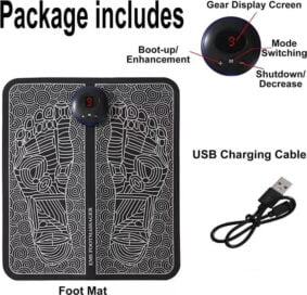Foot Massager Feet Massage Machine ,Electronic Muscle Stimulator Massage Mat USB Rechargeable Massager (Black) - Image 6
