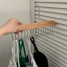 Multifunctional Wooden Hanger with Metal Hooks (Pack of 1) - Image 3