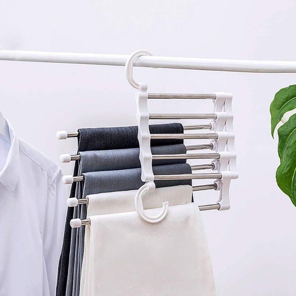 7375067969 Hanger-5 In 1 Stainless Steel Multifunction Retractable Pants Rack Trouser Hanger(Pack of 1) - Image 1