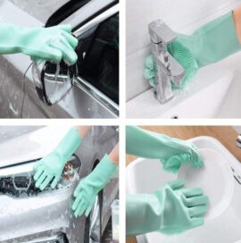 Gloves-Silicone Dish Washing Gloves, Silicon Cleaning Gloves, Silicon Hand Gloves for Kitchen Dishwashing and Pet Grooming, Heat Resistant Gloves (Multicolor, Set of 1) - Image 3