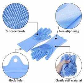 Gloves-Silicone Dish Washing Gloves, Silicon Cleaning Gloves, Silicon Hand Gloves for Kitchen Dishwashing and Pet Grooming, Heat Resistant Gloves (Multicolor, Set of 1) - Image 2