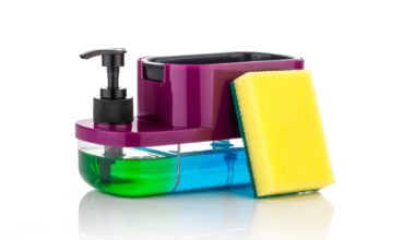 3 in 1 Soap Pump Dispenser Dish Soap Liquid Dispenser Sponge Holder Dish Soap Pump Dispenser for Kitchen Sink Countertop Kitchen Bathroom (Purple)