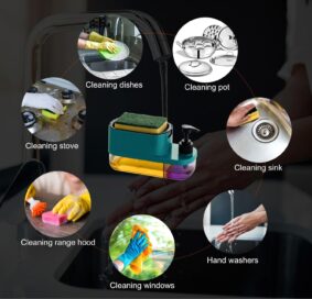 3 in 1 Soap Pump Dispenser Dish Soap Liquid Dispenser Sponge Holder Dish Soap Pump Dispenser for Kitchen Sink Countertop Kitchen Bathroom (Purple) - Image 2