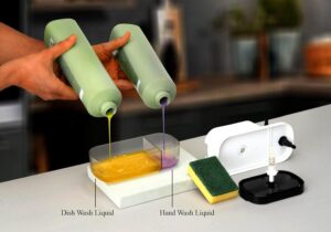 3 in 1 Soap Pump Dispenser Dish Soap Liquid Dispenser Sponge Holder Dish Soap Pump Dispenser for Kitchen Sink Countertop Kitchen Bathroom (Purple) - Image 3