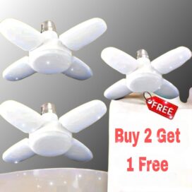 Charkee 25W Cool Day Mini fan Blade 4 Leaf Foldable LED Bulb with Angle Adjustable Ceiling Lights Home Pack of 3