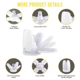 Charkee 25W Cool Day Mini fan Blade 4 Leaf Foldable LED Bulb with Angle Adjustable Ceiling Lights Home - Image 3