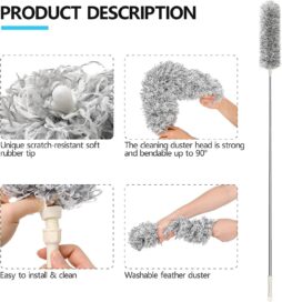 Microfiber Duster for Cleaning Telescopic Extension Long Pole Bendable Head, Scratch-Resistant Cover - Image 4