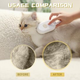 3-in-1 Steam Brush with Steamer - Suitable for Cats, Dogs and All Pets (White) - Image 3