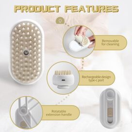 3-in-1 Steam Brush with Steamer - Suitable for Cats, Dogs and All Pets (White) - Image 2