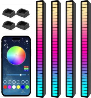 Sound reactive LED rhythm light bar with RGB music sync visualizer in black for gaming and home decor