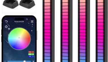 Sound reactive LED rhythm light bar with RGB music sync visualizer in black for gaming and home decor