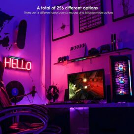 Close-up of RGB sound reactive LED rhythm light bar with beat synchronized lighting effect Agar 3rd image me koi specific feature highlight ho raha hai (size dimensions, USB port, control buttons, multiple color modes), to bata dena — main aur precise content bana dunga.